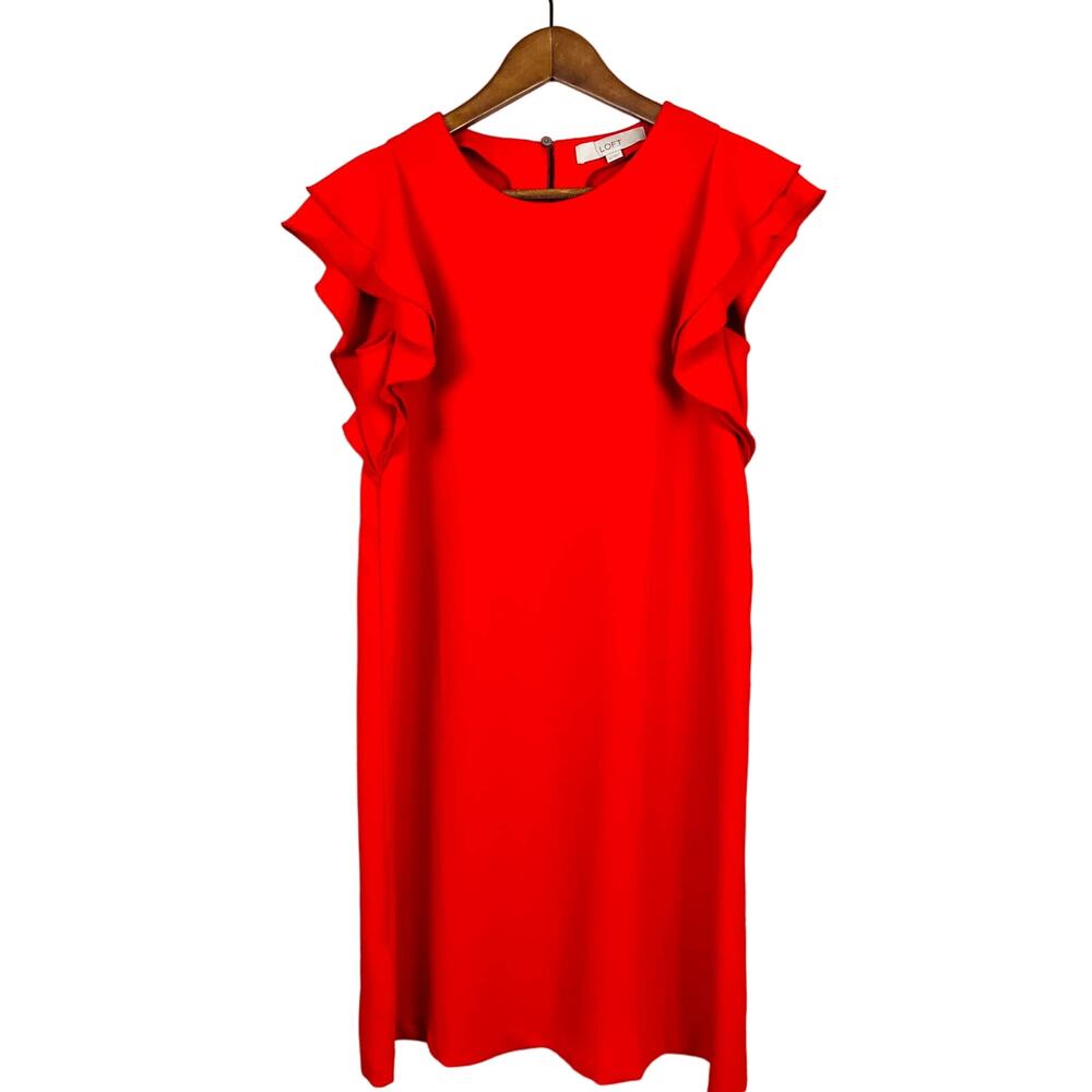Ann Taylor LOFT Sheath Dress Ruffle Trim Sleeveless Red - XS